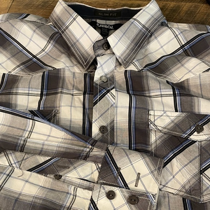 Carbon plaid blue and gray button‎ down. XXL